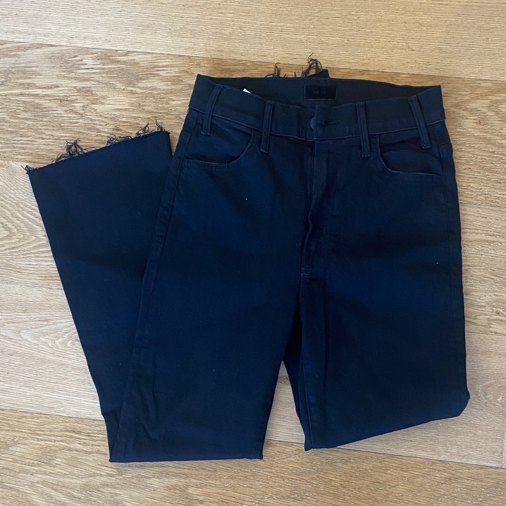 Mother Petite Black hustler Ankle Fray Jeans